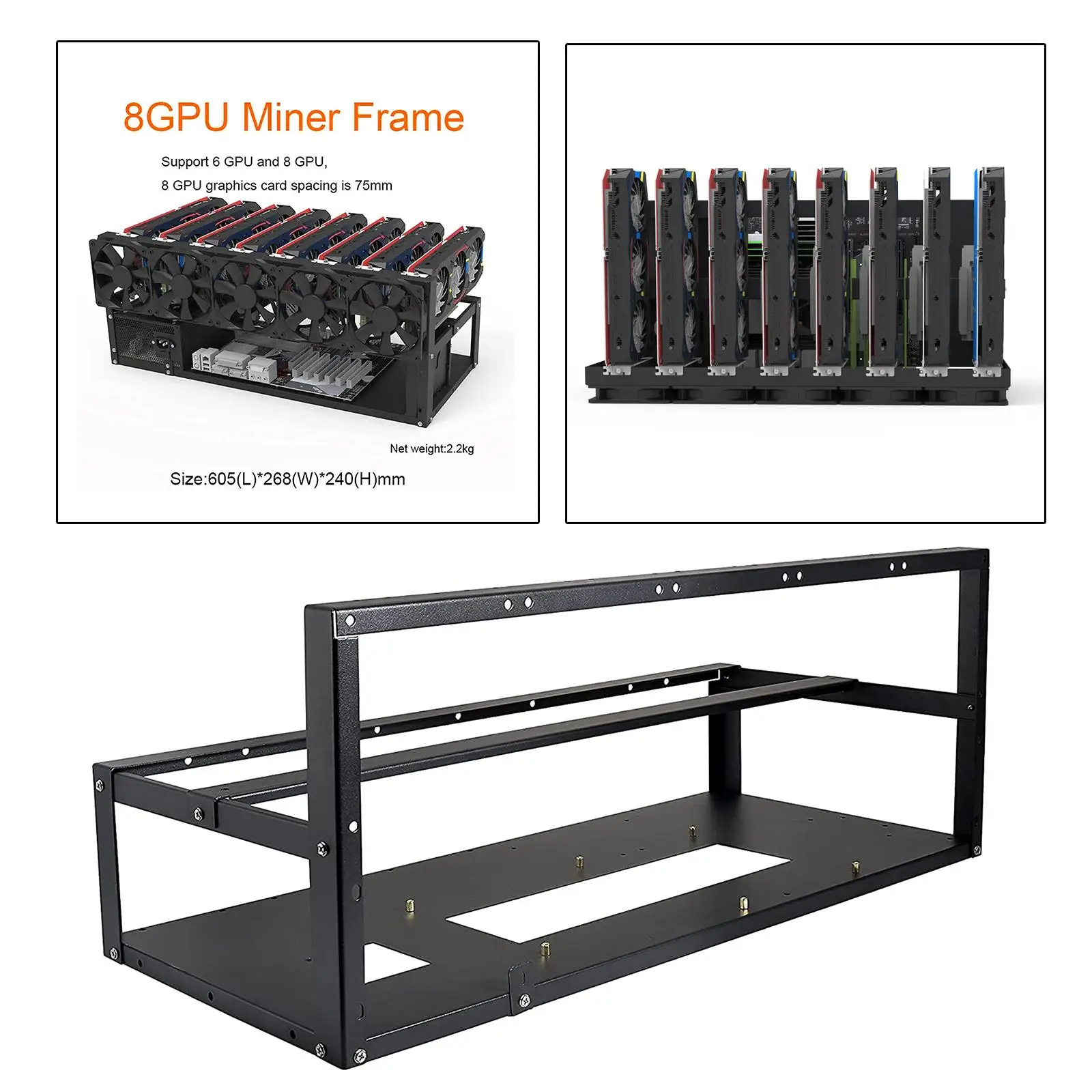 6/8 GPU Mining Rig Frame Rack Case Miner Tools Frame Only Card Holder for Cryptocurrency Mining Operations