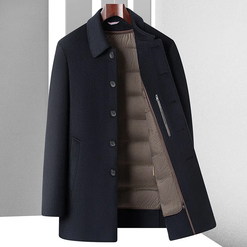 

Duck Down Liner Detachable Thicken Woolen Coats 2025 Winter Men's Business Casual Warm Wool Windbreaker Jackets Outwear Overcoat