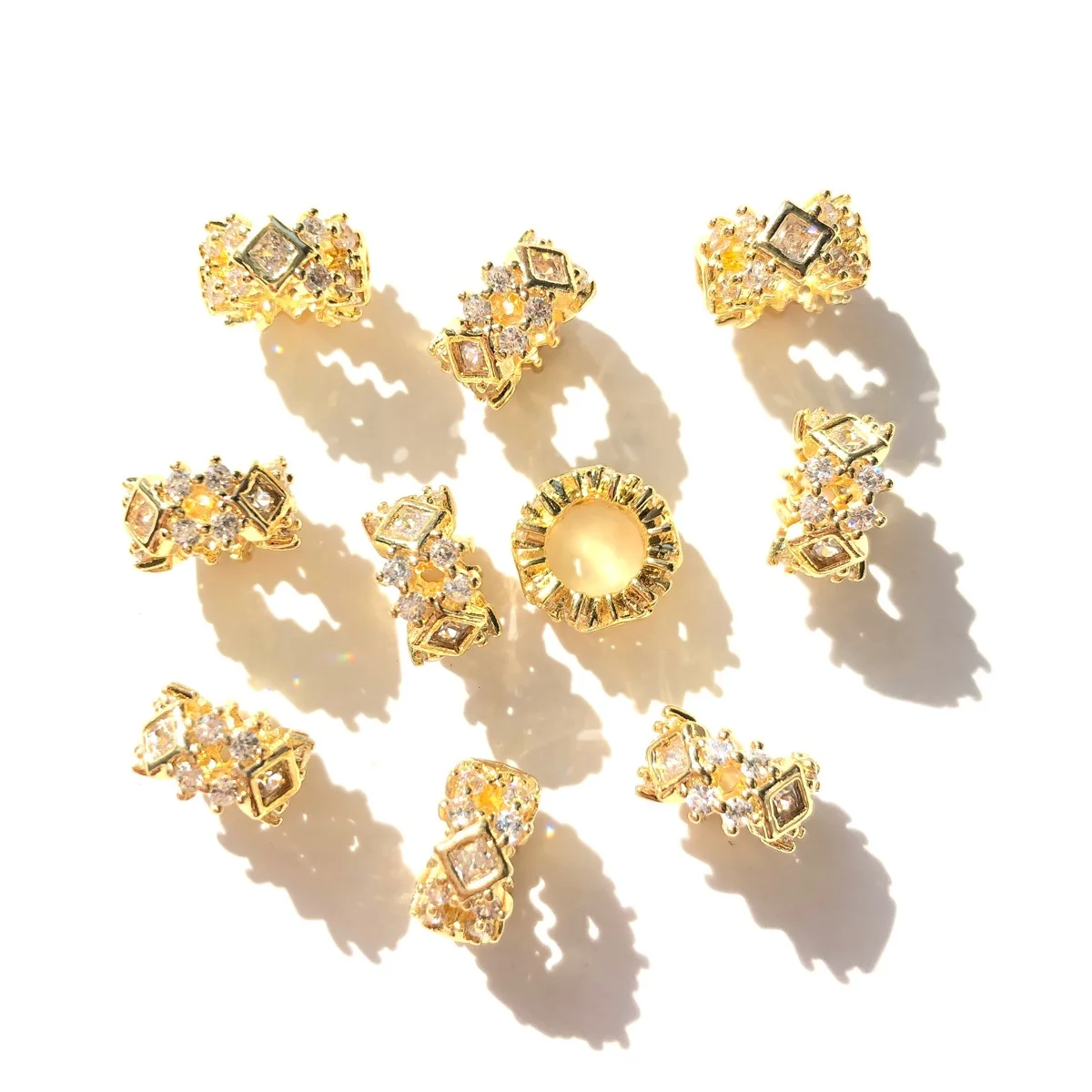 20pcs 9mm Zirconia Pave Wheel Spacers Hollow Rondelle Beads for Women Bracelet Necklaces Waist Jewelry Making Finding Wholesale