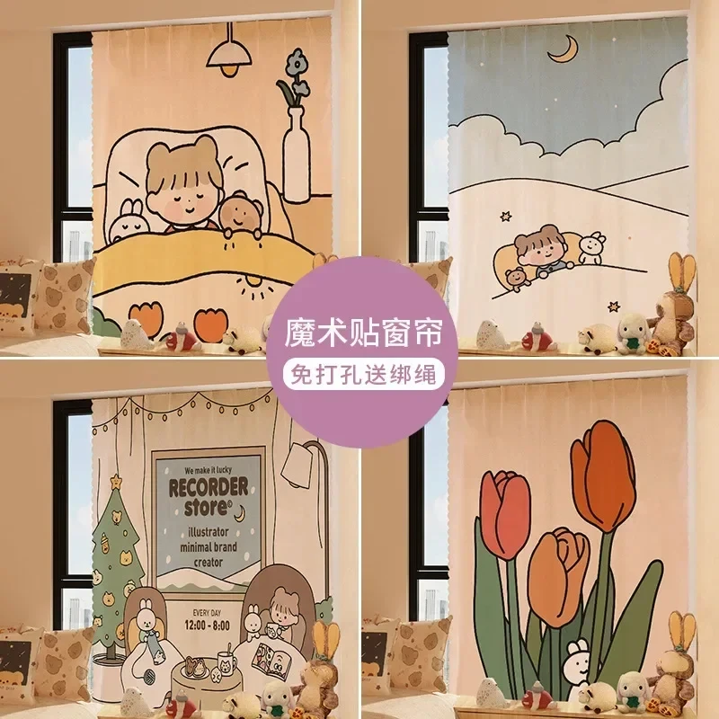 

Милая домашняя занавеска для окна и двери в общежитии, кавайная плотная ткань с принтом, маленькая занавеска, штамповка, установка, теневая ткань