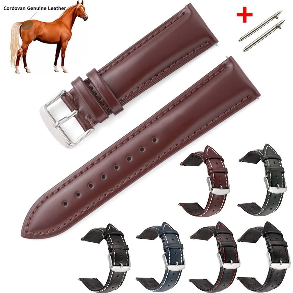 Oil Cordovan Watch Band 18mm 19mm 20mm 21mm 22mm Genuine Leather Watch Strap Women Men Quick Release Watchband Bracelet