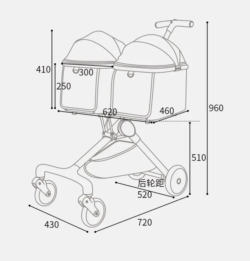 New Two Seater Pushcart Khaki Color Foldable, Suitable for Two Small Dogs To Go Out, Detachable, Cat Cart of High Quality