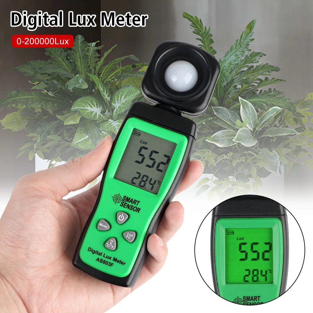 Universal Digital Lux Meter Photometer LCD Display 0-200000 Lux Test Smart Sensor Luxmeter Light Meter AS803F Illuminometer