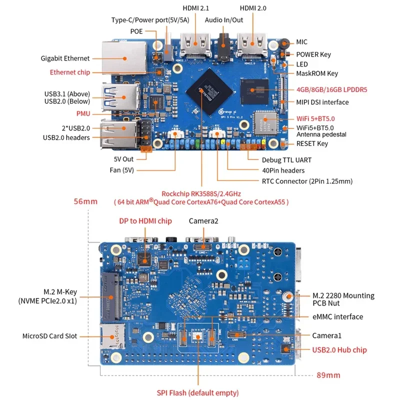 Imagem -06 - Orange Pi5 Pro Placa Única Rockchip Rk3588s 16gb de Ram Gigabit Ethernet Ddr5 Wifi bt Ble Sbc Computador Placa de Desenvolvimento Mini pc