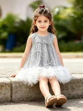 2026 new girls' summer stylish little girl stunning sequin mesh skirt