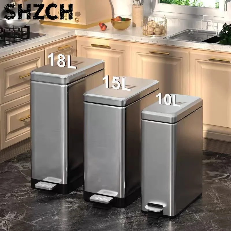 Pies con tapa, cubo  basura para el hogar, sala  estar, cocina, inodoro  pie, acero inoxidable cosido  lujo, gran capaci