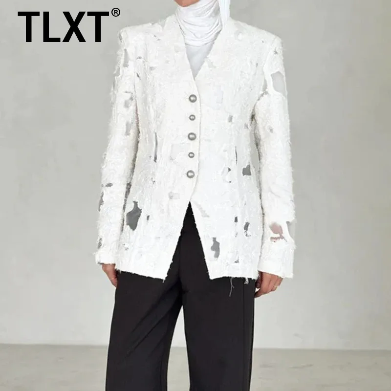 

TLXT кружевные дизайнерские пиджаки с v-образным вырезом для женщин, однобортные куртки, элегантные женские пальто, мода 202, новинка лета