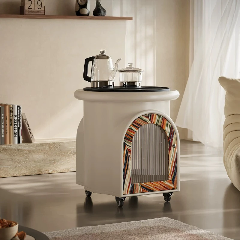 Italian original patent paint rainbow veneer trolley household movable multi-layer solid wood tea table