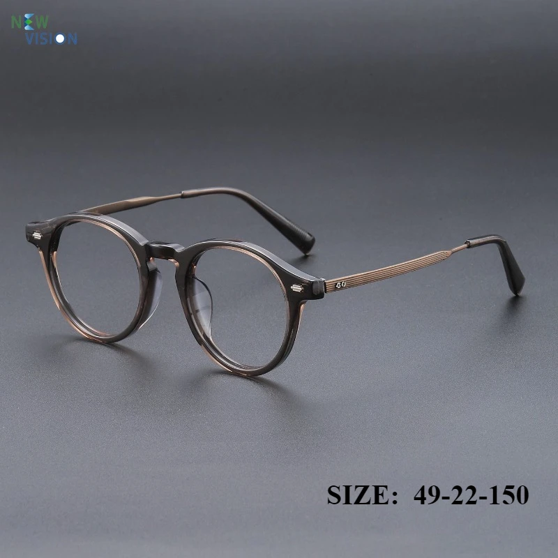 

2025 New Round Acetate+pure Titanium Eyeglass Frame Fashion Retro Deep Brown Optical Myopia Anti Blue Light Glasses for Women