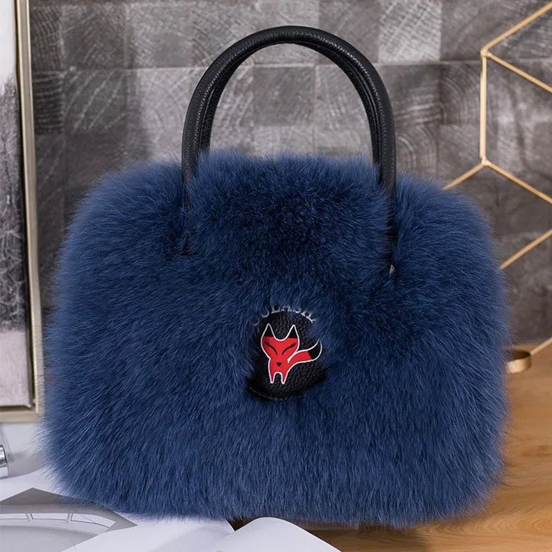 

Fashion Soft Fox Fur Bag 2025 Plush Tote Bag For Women Fluffy Fur Lady Handbags Designer Luxury Tote Female Winter Purses Bags
