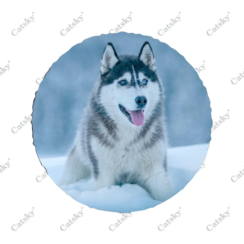 Siberian Husky Dog Snow Car Spare Tire Cover Waterproof Protect for Truck SUV RV Trailer Auto Accessories Camping Decor 14-17in