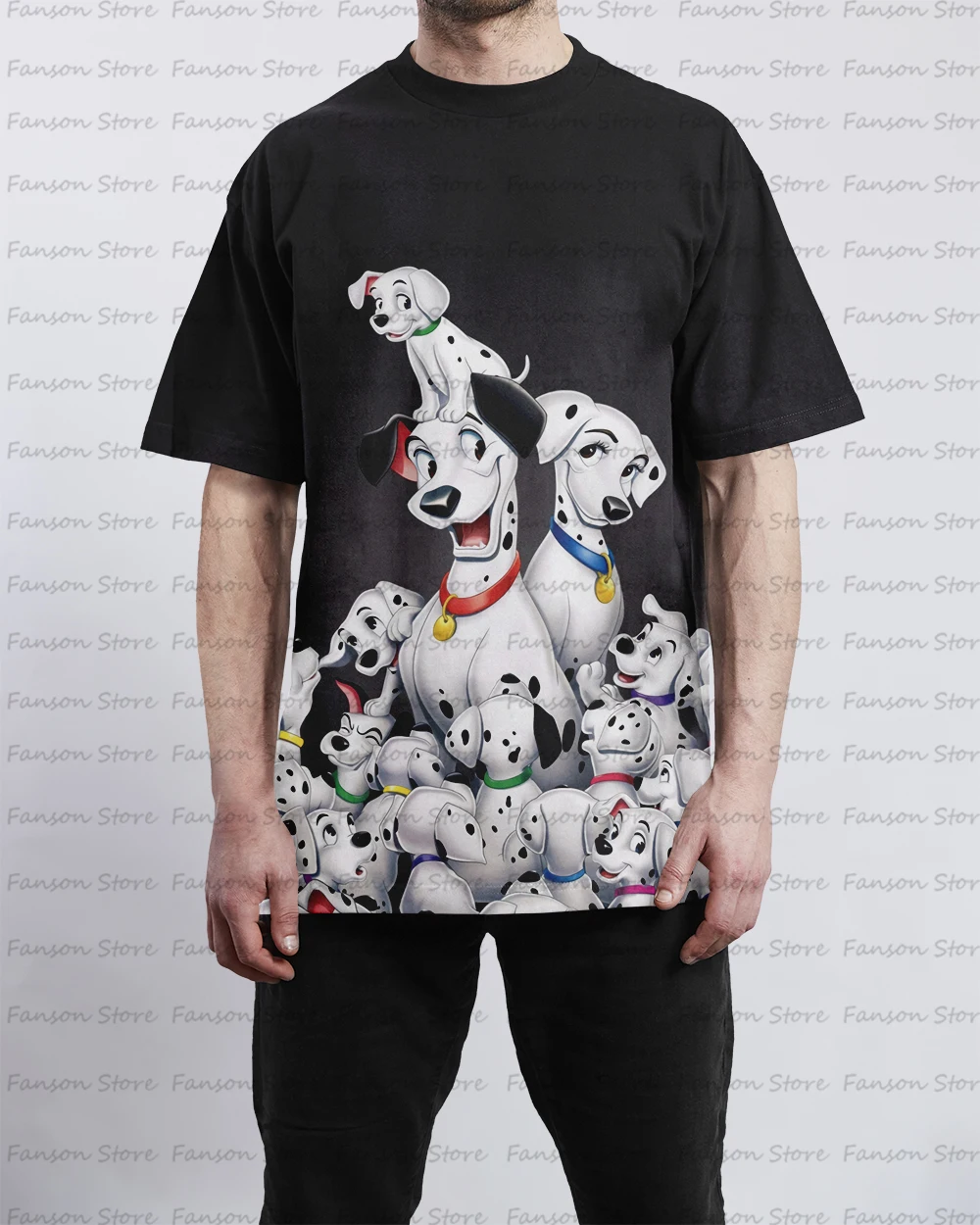 101 Dalmatians 2024 summer Men's 3D printing Cartoon O-neck T-shirt couple Street fashion sports children Short sleeve Top