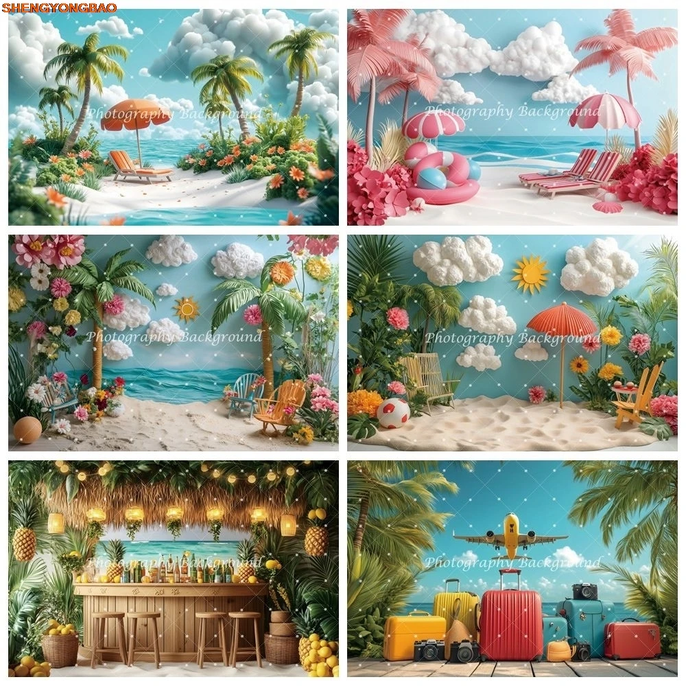 

Summer Beach Party Photography Background Seaside Ocean Beach Coconut Trees Travel Holiday Portrait Photo Backdrop Photostudio