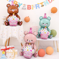 1pcs 4D Pink Bear Hugs Cake Foil Balloon Girl Baby Happy Birthday Party Favors Gift For Kids Photo Props Baby Shower