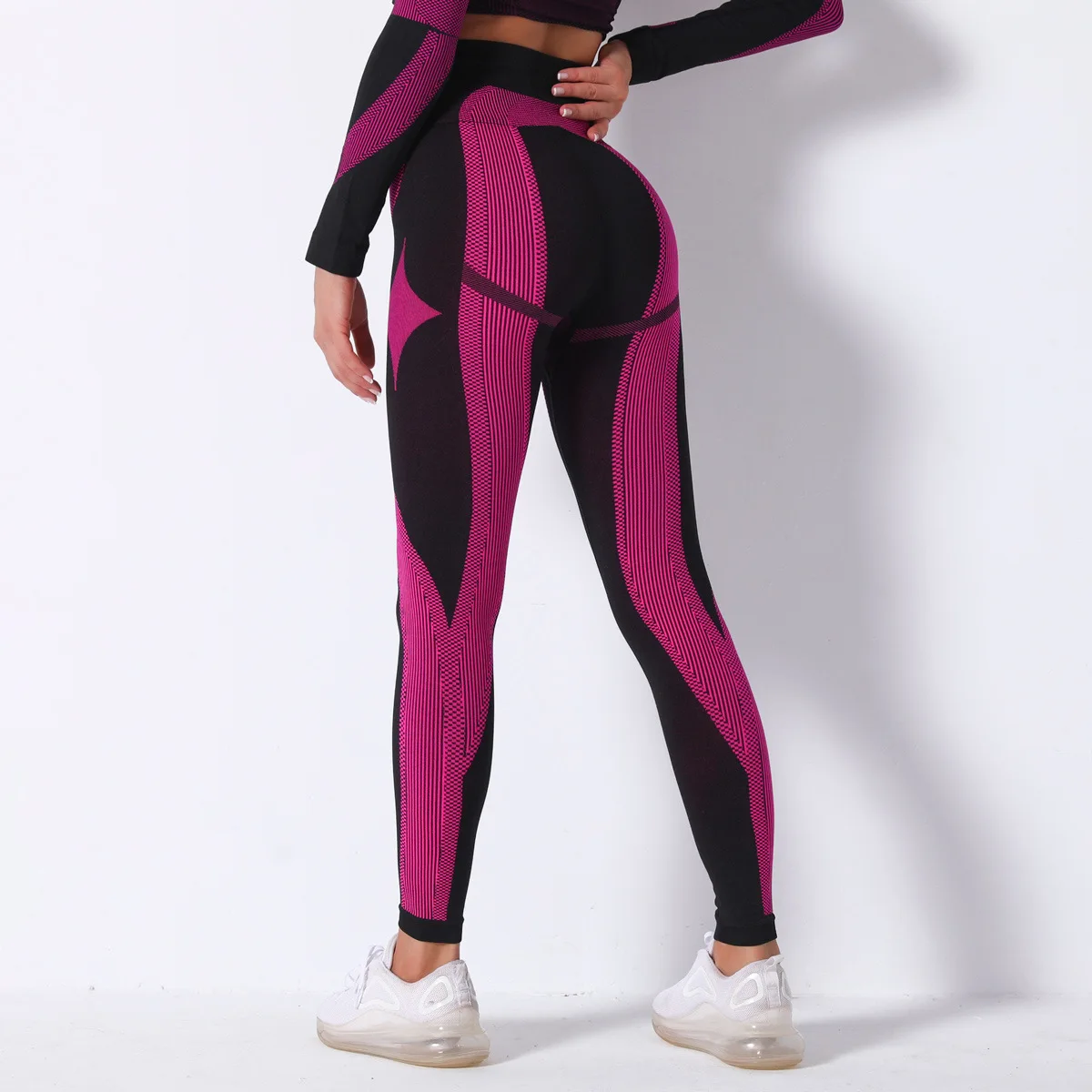 Ausverkaufsartikel Schnelltrocknende Nahtlose Gestreifte Damen Yoga-Hose Sommer Atmungsaktive Lauf- und Fitnesshose Leggings – Detail 8