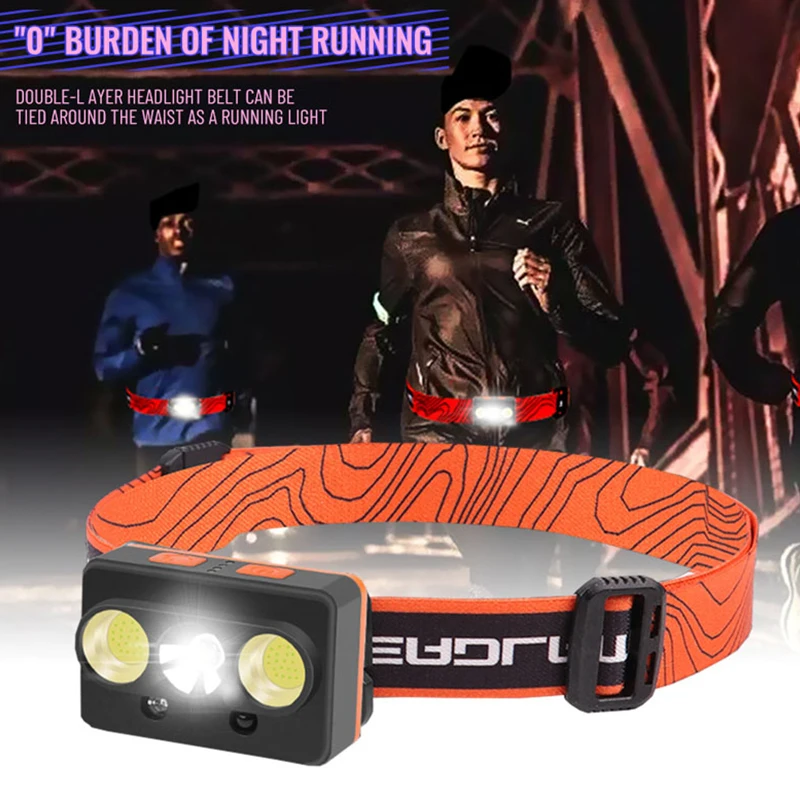 Portable USB Rechargeable LED Headlamp Powerful Induction Headlight 18650 Mini LED Front Lamp Waist Light for Running,Fishing