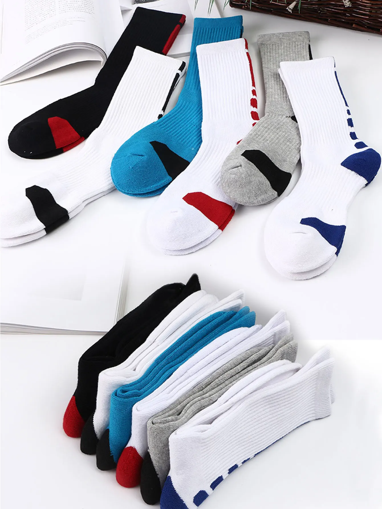 3 pairs of professional basketball training socks for men and women with mid length towel bottoms to absorb sweat