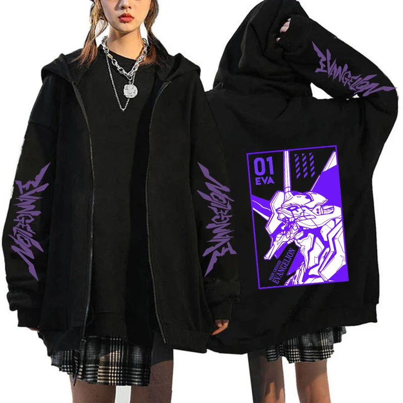 Funny Japanese Anime Rei Ayanami Evangelion Zip Up Hoodie Sweatshirt Manga Jackets Pullover Hooded Streetwear Zipper Hoodies