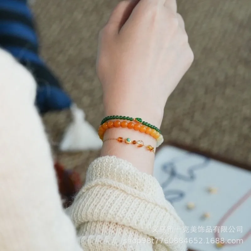 Single Loop Rice Bead Gourd Bracelet for Good Fortune New Chinese Style Versatile Jewelry for Women Daily Wear Layering Gift