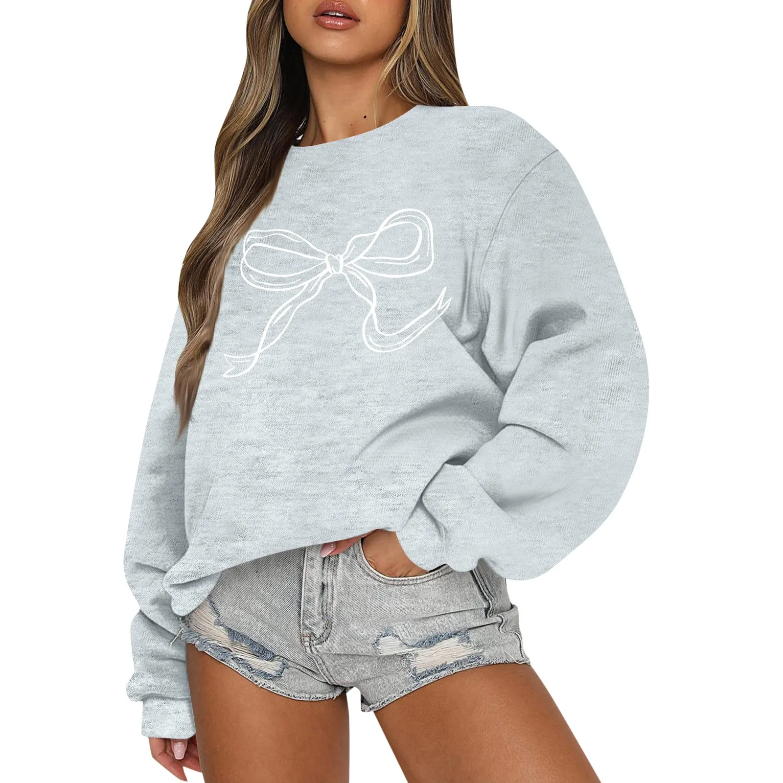 2025 كم طويل Crewneck المرأة البلوز الخريف الشتاء ملابس طويلة الأكمام بلوزات على الموضة غير رسمية الخروج الشارع الشهير #2