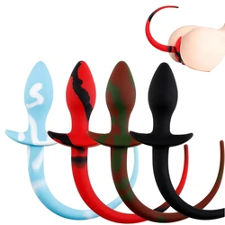 Dog Tail Butt Plug Silicone Anal Plug G-spot Stimulator BDSM Erotic Adult Toys For Women Rainbow pattern Tail Anal Plug Game Toy