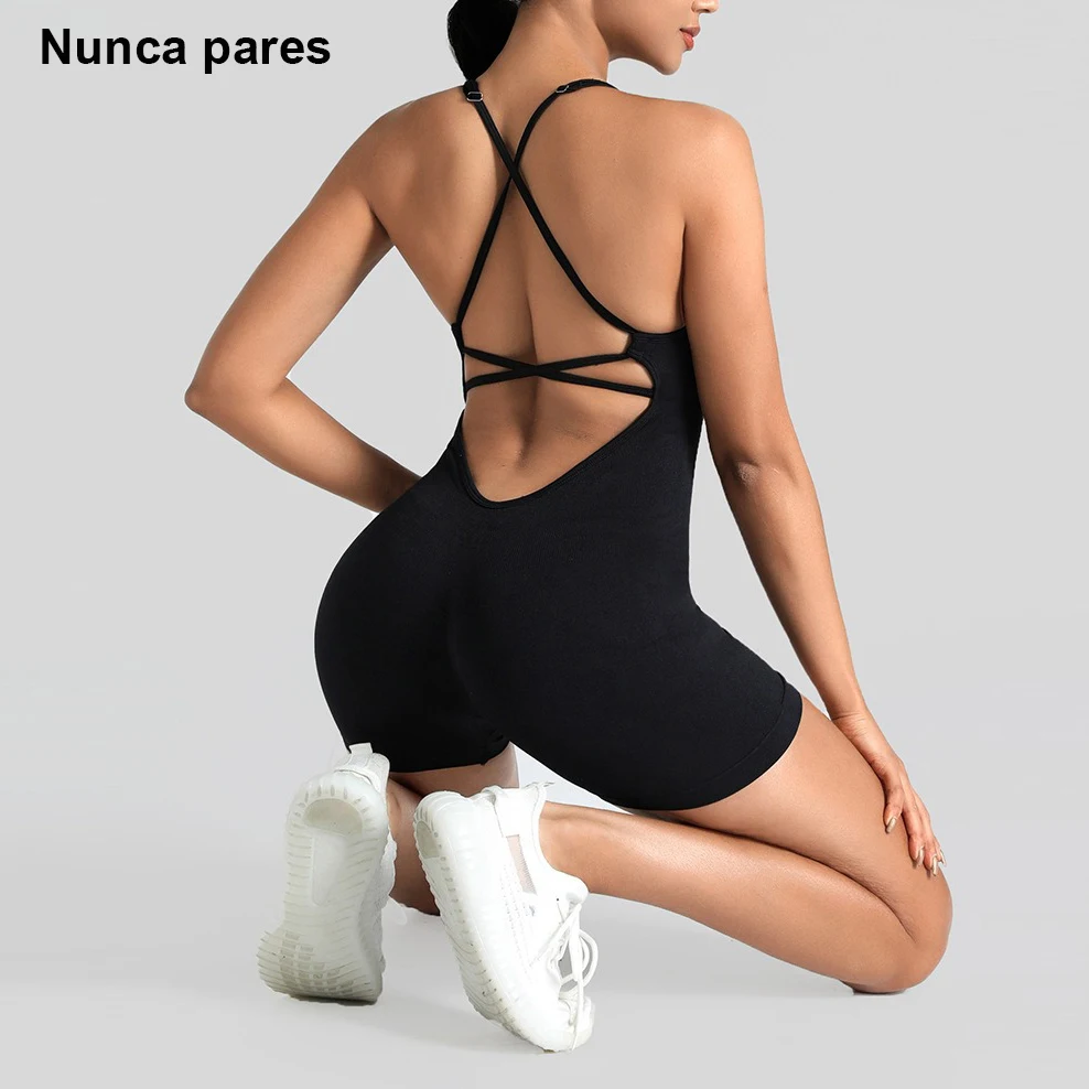 Backless One Piece Yoga Jumpsuit With Pads High Elastic Fitness Seamless Playsuits Outfits Sports Cami Romper