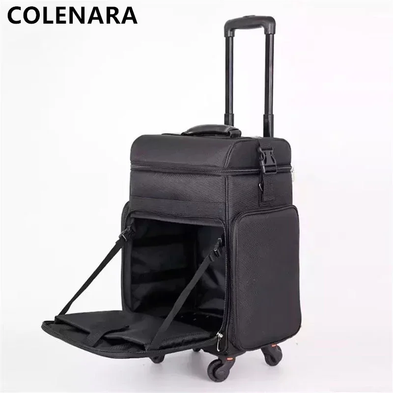 COLENARA New Luggage Ladies Oxford Cloth Beauty Toolkit Collapsible Detachable Trolley Makeup Box with Wheels Rolling Luggage