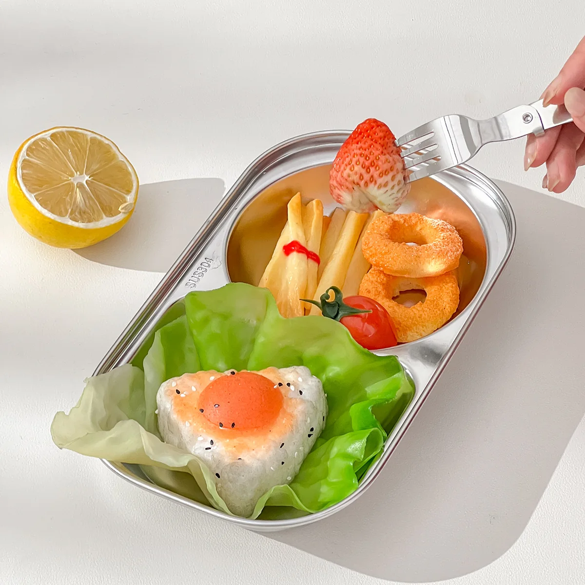 WORTHBUY 304 Stainless Steel Mini Divided Salad Plate Stackable Cute Kids Dinner Plate Snack Dessert Food Plate Dishes Tableware