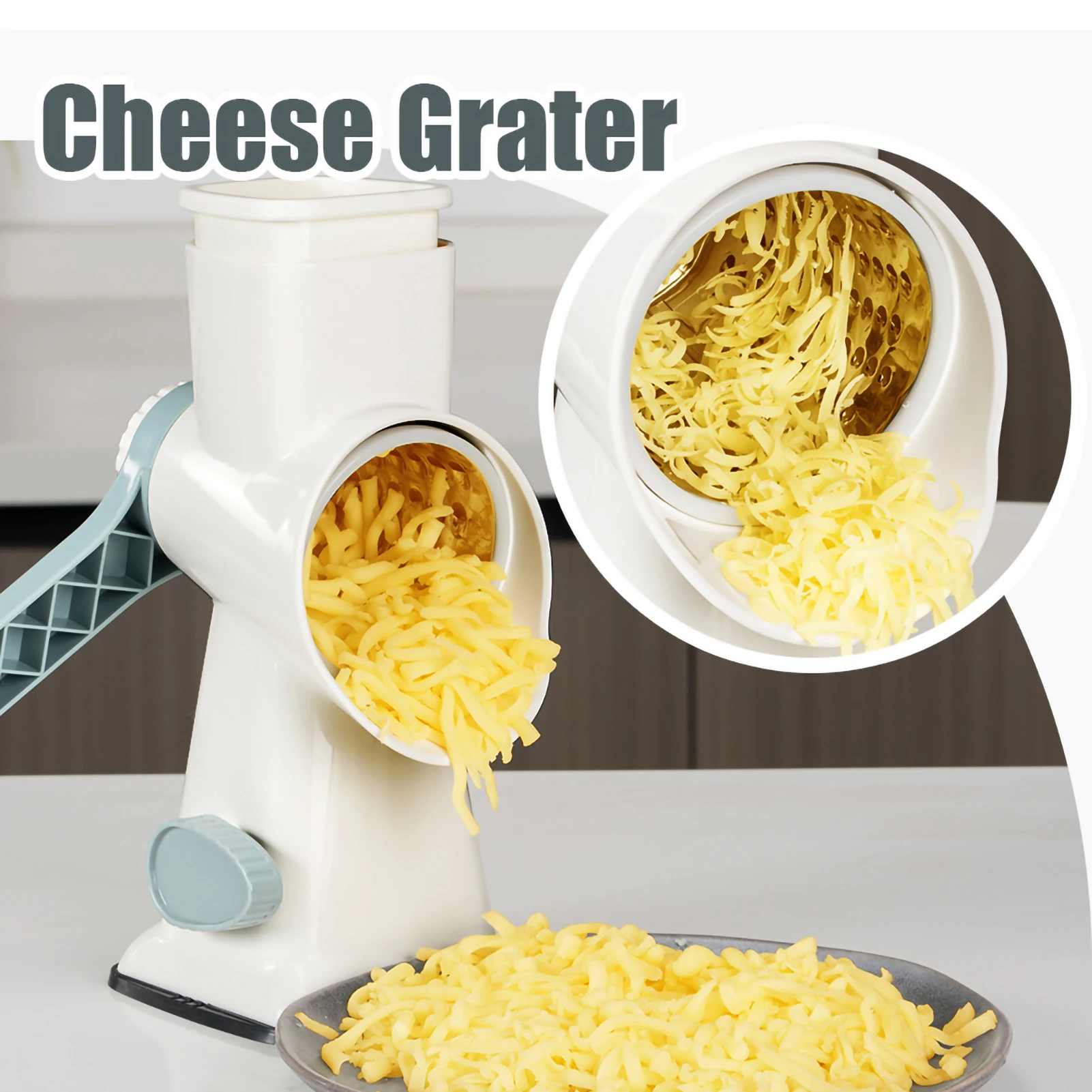 Home 3 In 1 Rotary Cheese Grater Multi-Function Manual Vegetable Slicer Clear Fruit & Vegetable Chopper for Kitchen Accessories