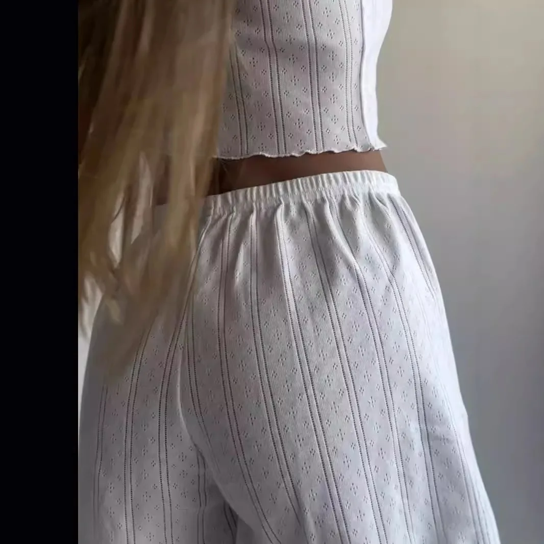 طقم بيجامات نسائي مثير مكون من قطعتين من قماش الجاكار القطني المريح بحمالات قصيرة ملابس نوم ملابس منزلية