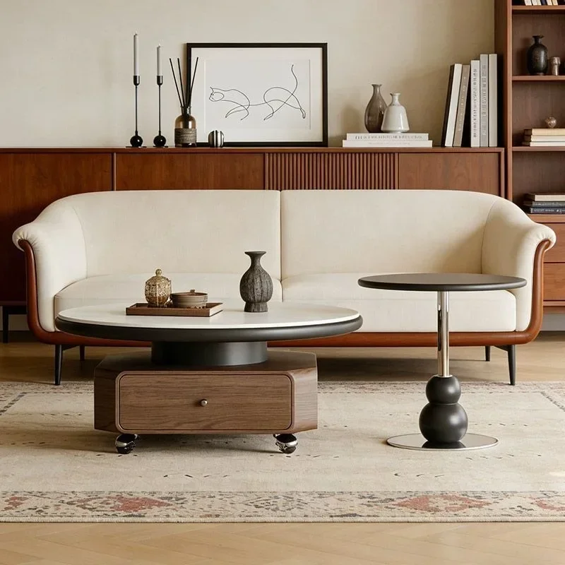 w28-  medieval style movable coffee table new size round high bottom combination multi-purpose living room household small