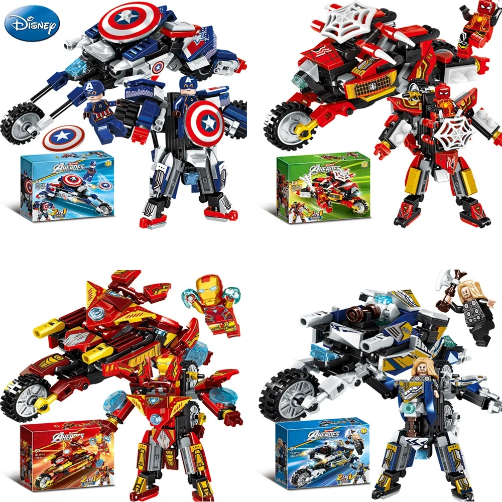 Disney spider man Transforming Mecha Motorcycle 2 in 1 Building Blocks Sets Movie Avengers Model Bricks Kit Kids Toys Gift