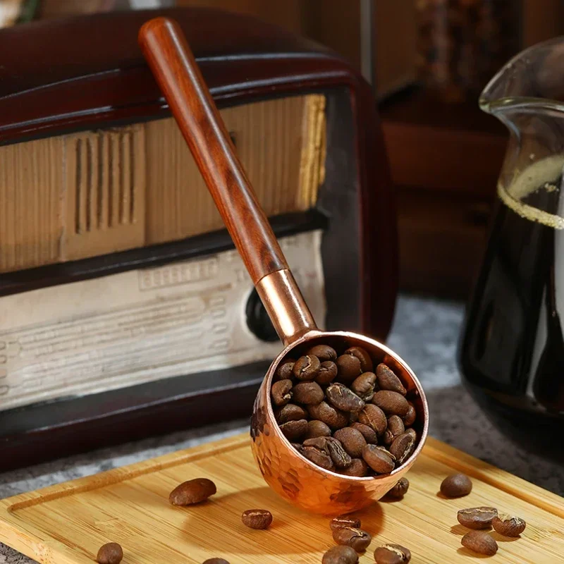 

Manual Pure Copper Coffee Bean Spoon Household Hammer Point Rosewood Handle Hand Punch Copper Spoons Commercial 10g 20g