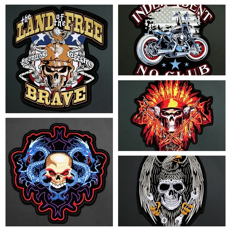 Punk Biker Patch Iron On Embroidery Patches On Clothes Big Pacthes For Jackets Denim Applique DIY Rock Large Back Pacth Badges