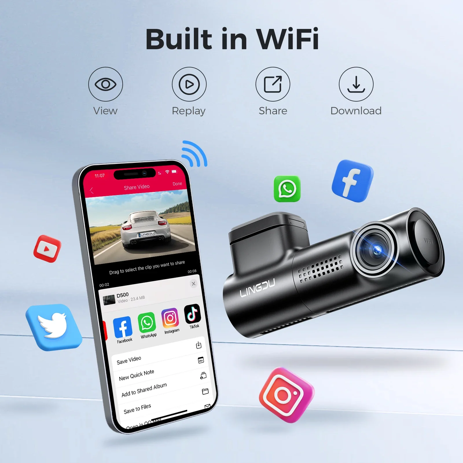 LINGDU 5K Dash Cam LD06 Front Cam Built-in WiFi GPS Camera Car DVR Video Recorder WDR Night Vision 24H Parking Car accessories