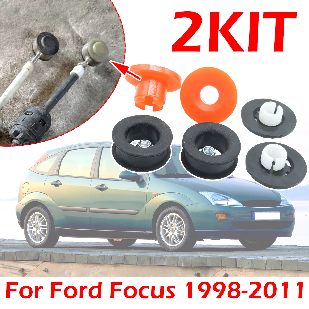 

2kit Gearbox Shifter lever Selector Bushing Grommet Repair Gear Cable Linkage End Rod Pivot Connector For Ford Focus 1998-2011
