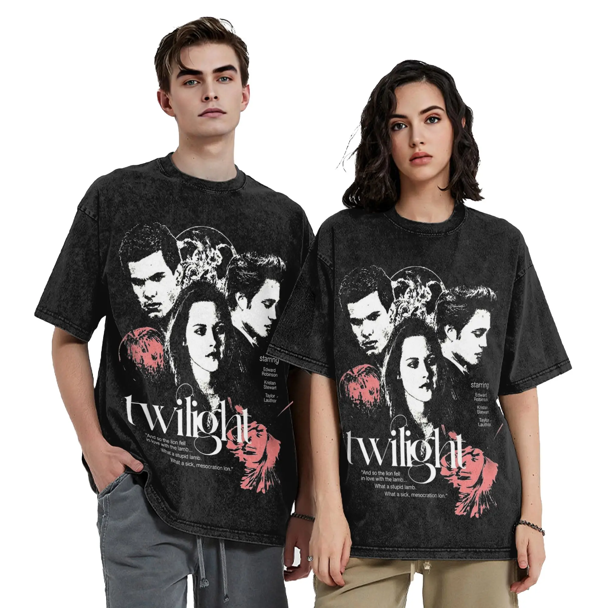 Washed T Shirt Team Edward Twilight Hip Hop Vintage T-Shirt Oversize  Streetwear Summer Tops Tee Shirt for Men Women