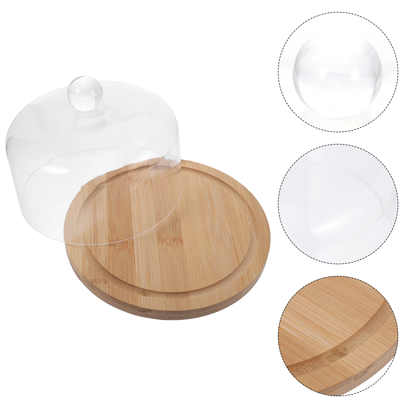 

Acrylic Food Cover Transparent Cake Dome Lid Wood Tray Display Stand Dust Proof Protector Tableware Container