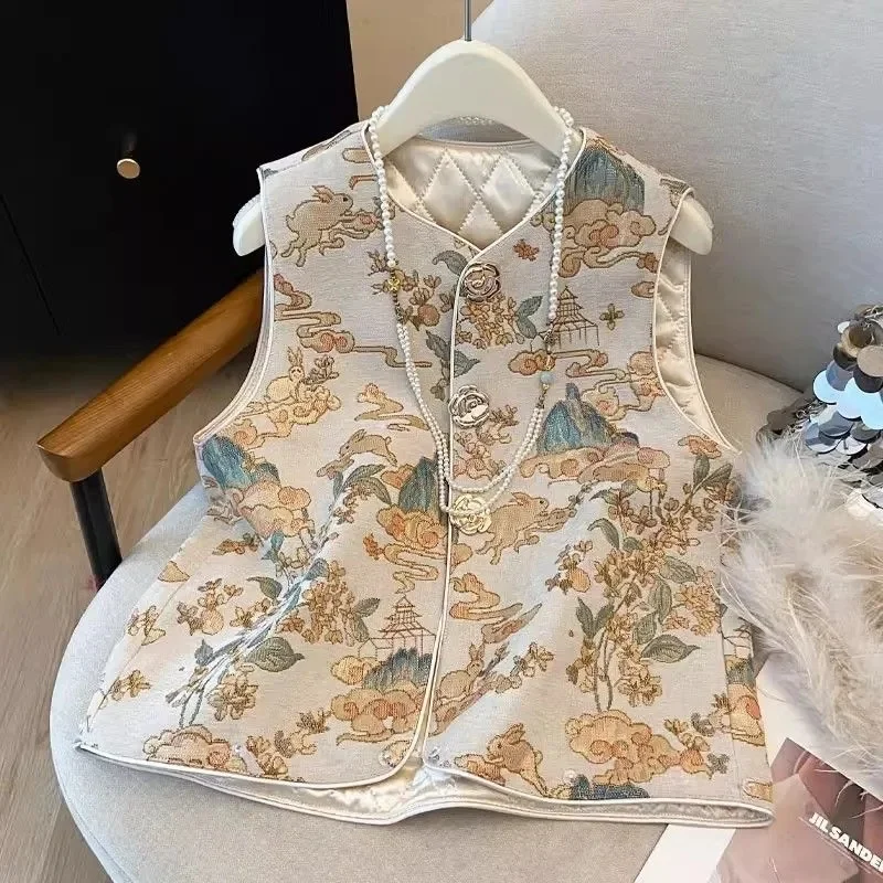 New Outerwears Women's Vest red National Wind Vest Ostrich Hair Embroidered Vest acket  Spring and Autumn Cotton Women's Coat
