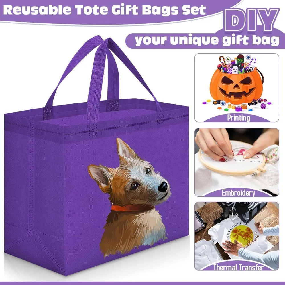 Large Foldable Non-Woven Grocery Bags with Handles, Portable Tote for Bulk Shopping, 12.6 x 11.8 x 6.3 Inch, Reusable and Eco-Fr