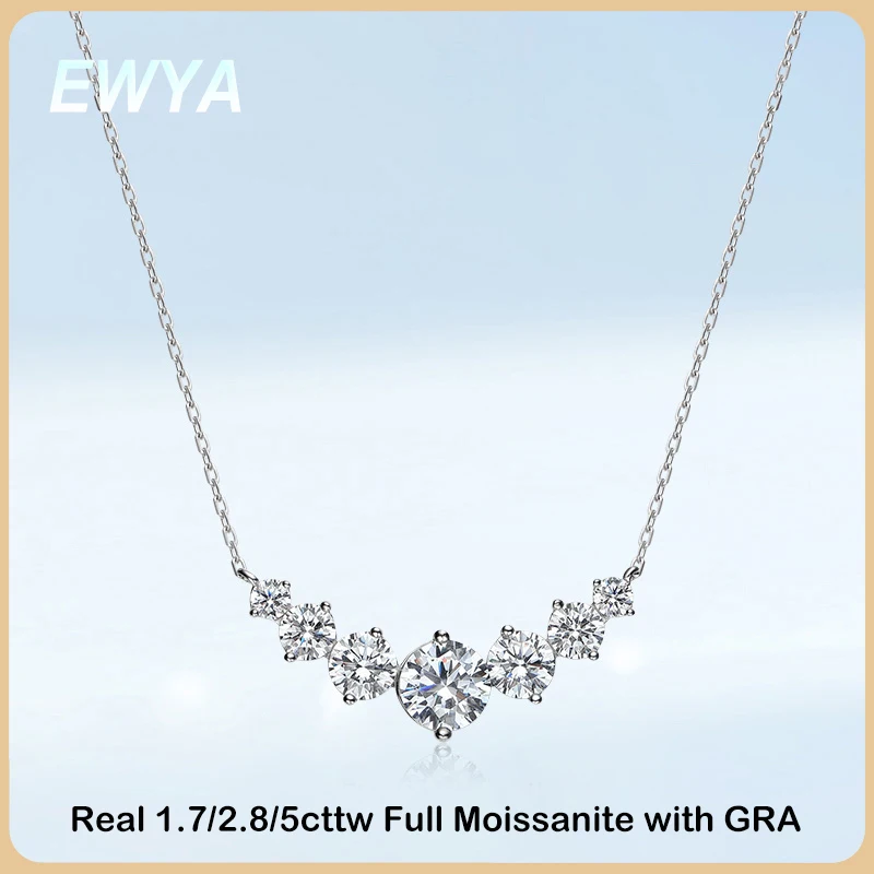 EWYA Luxury 1.7/2.8/5cttw Moissanite Pendant Necklace for Women 925 Sterling Silver Necklaces Wedding Anniversary Fine Jewelry