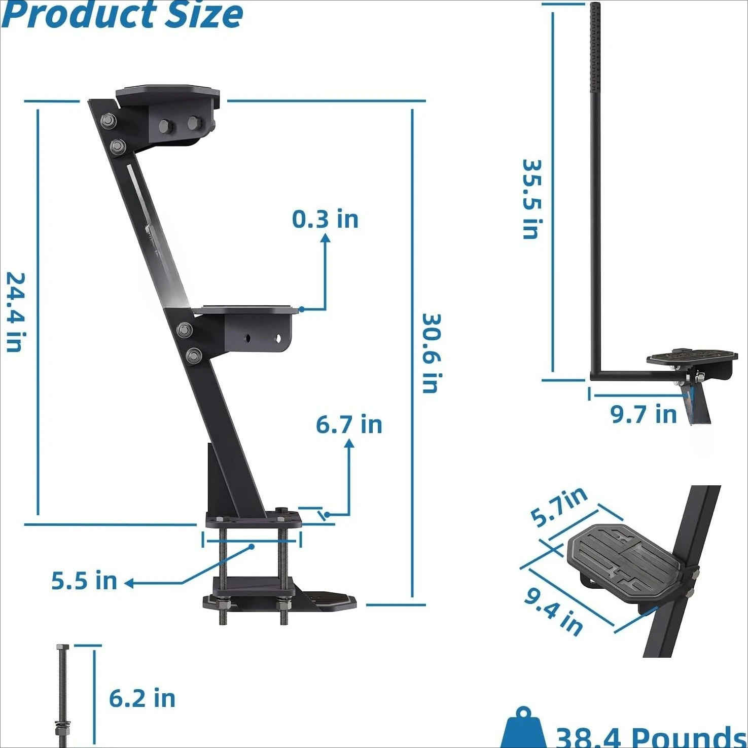Heavy duty marine trailer pedal with handle, EVA anti slip pad, 450 pounds