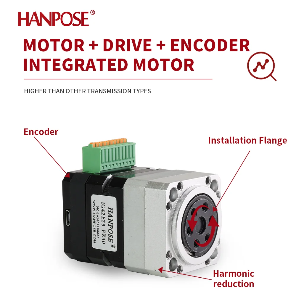 IG42E23-FZ30 Robotic Joint Motor with a reduction ratio of 30 50 80 integrating a harmonic reducer, driver, and enco