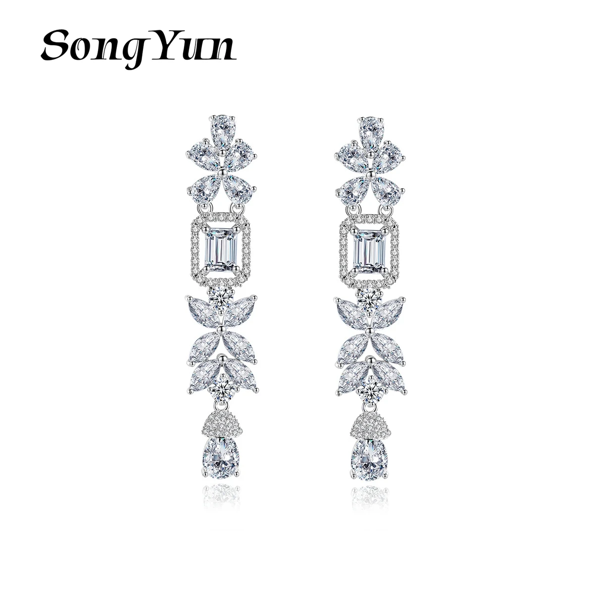 

SongYun Jewelry Manufacturer MHT Vintage Stud Temperament Long Tassel Copper Inset Zircons Earrings