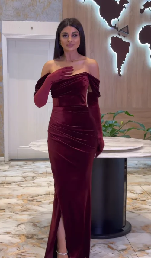 

Arabian Night Luxurious Velvet Claret Women's Evening Party Dresses Mermaid Sexy Stylish Prom Gowns abendkleider hochzeit