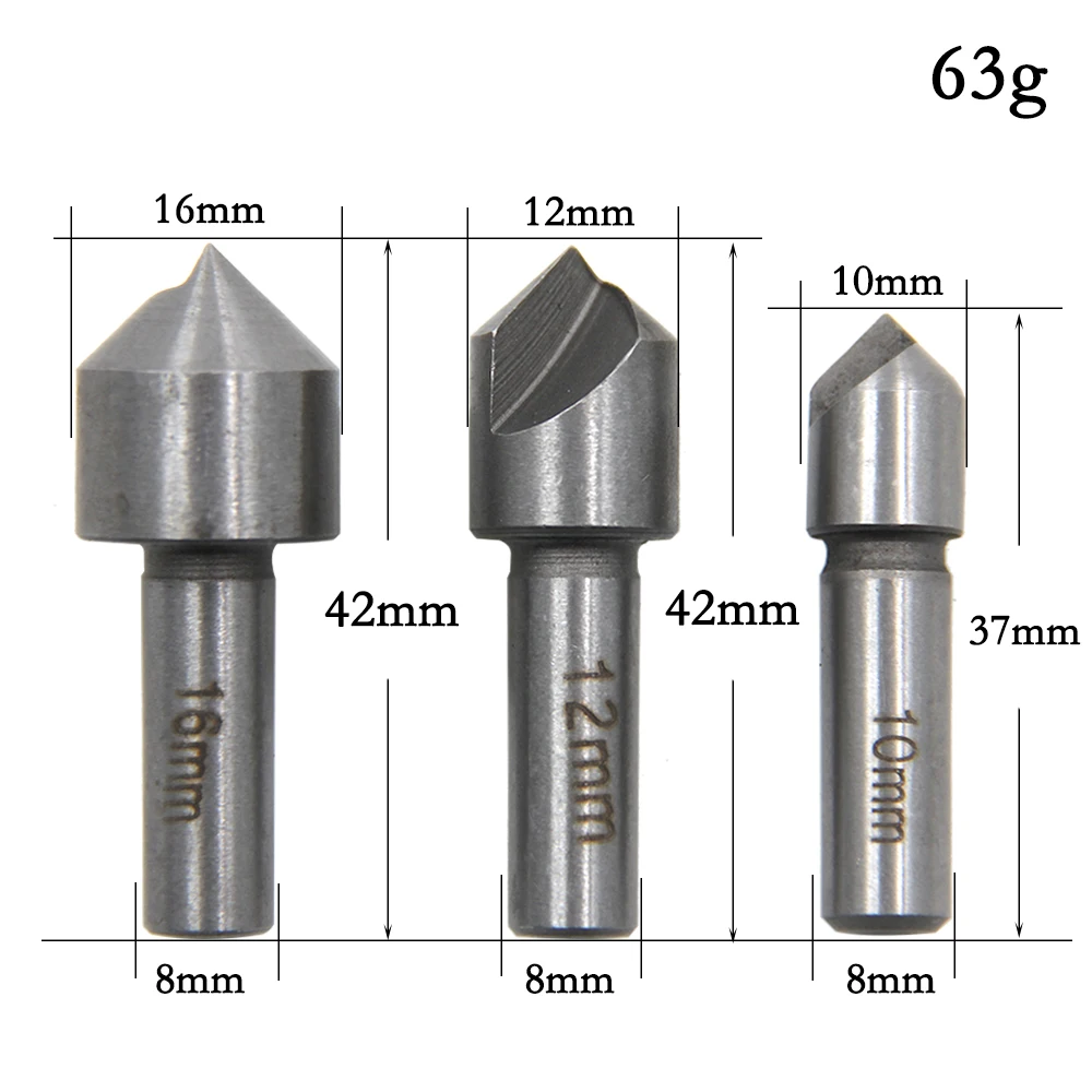 고품질 HSS 카운터 싱크 3pcs 드릴 비트 세트 철강 Snd 경금속 10mm 12mm 16mm 고속 강철 챔버링 구멍