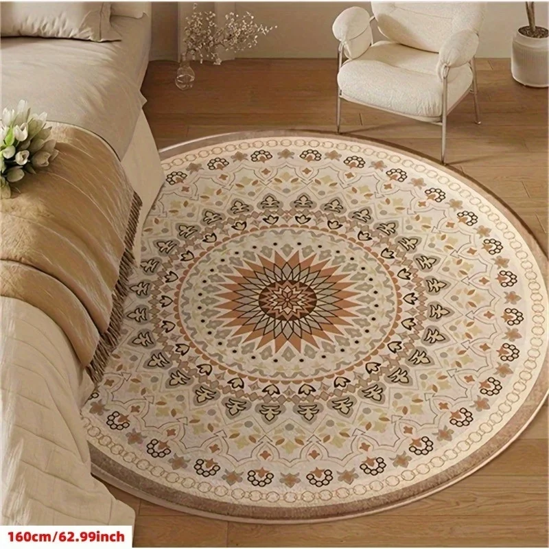 VIKAMA Vintage böhmischer runder, zotteliger Teppich, Nachttischteppich für Schlafzimmer, weicher und hautfreundlicher Sofatisch für Wohnzimmer, Heimdekoration