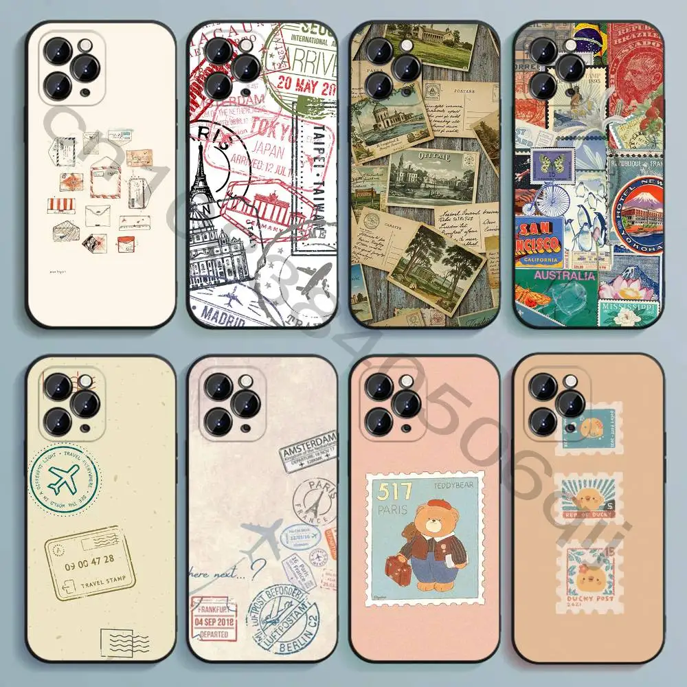 

Stamp Black Soft TPU Phone Case For iPhone 17 16 15 14 13 12 11 Pro Max Mini Plus E Shell Printed