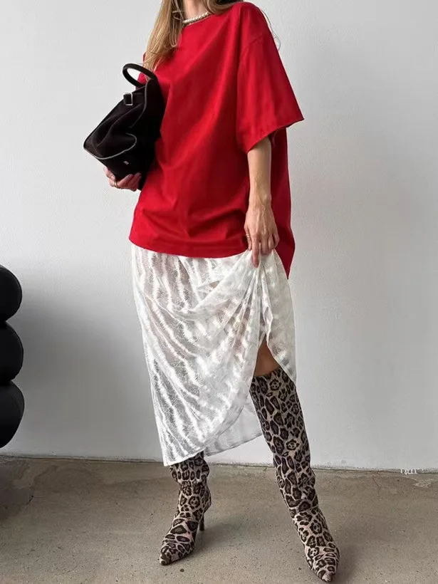 Faionable Gonna a f jacquard a vita alta Gonna lunga sexy a taglio dritto Colore puro Altro materiale Stagione autunnale 2024