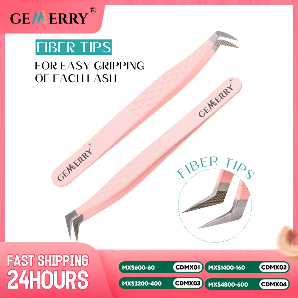 1 Pcs Eyelash Tweezers Extension Pink Stainless Steel Superhard Tweezers With Fiber Tips High Precision Anti-Static Tweezers